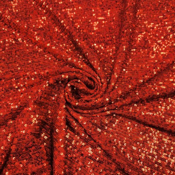 Tessuto Tulle Elasticizzato Ricamato con paillettes tinta unita rosso
