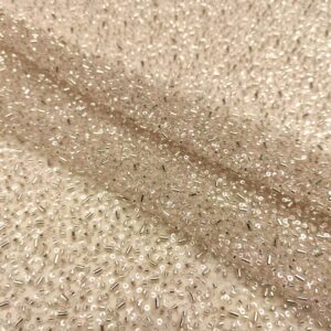 Tessuto Tulle mano seta ricamato con perline con paillettes rosa