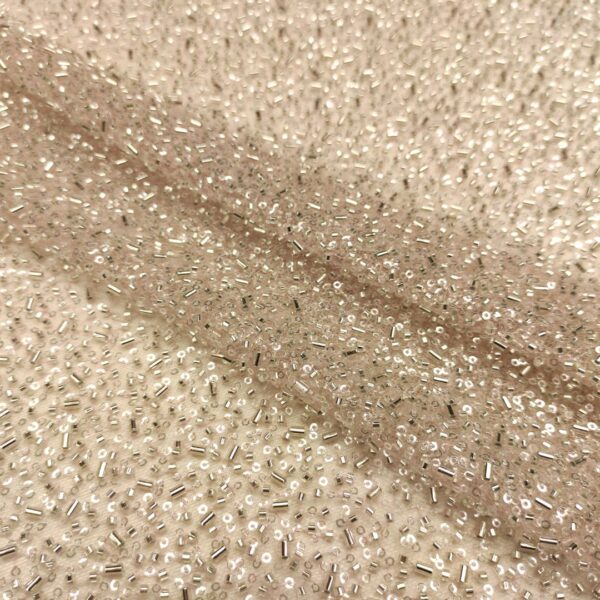 Tessuto Tulle mano seta ricamato con perline con paillettes rosa