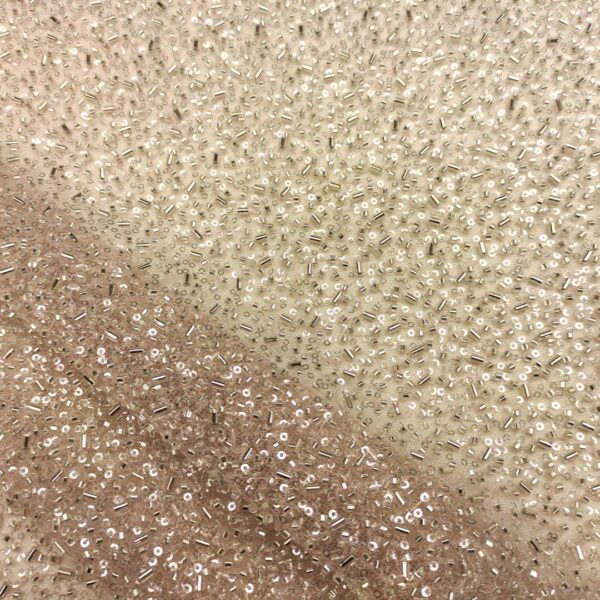 Tessuto Tulle mano seta ricamato con perline con paillettes rosa