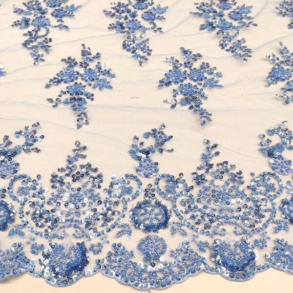 Tessuto Tulle mano seta doppio smerlo ricamato con paillettes e con perline motivo floreale carta da zucchero