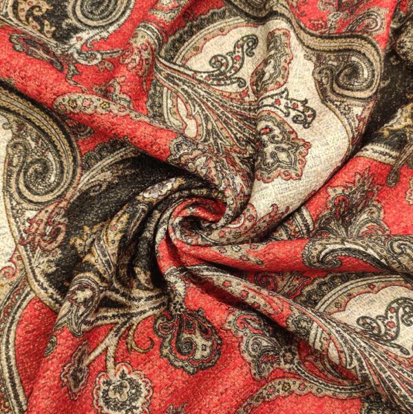 Tessuto Tweed bouclè a fantasia motivo floreale cashmere rosso - nero - beige