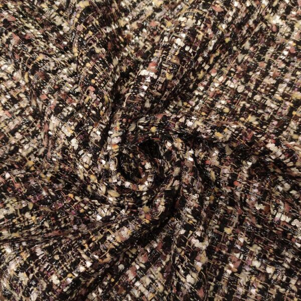 Tessuto Tweed Bouclé rosa antico - nero - bianco