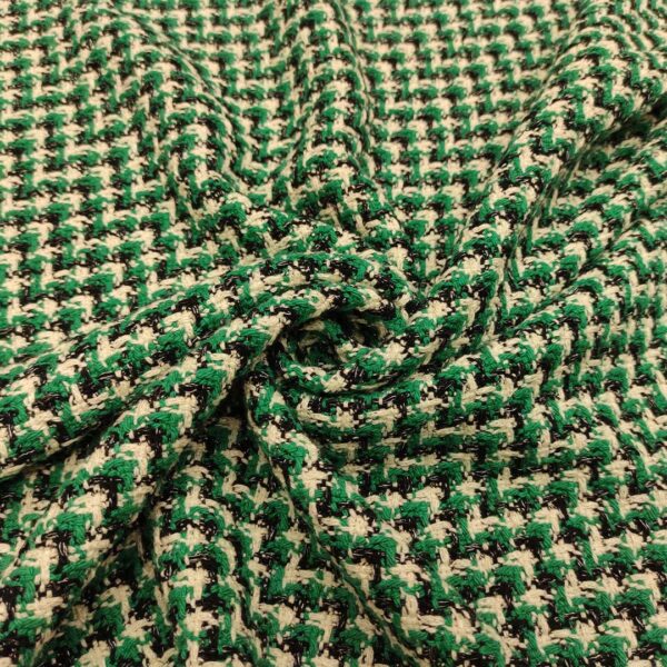 Tessuto tweed bouclé in lana grigio - bianco - nero