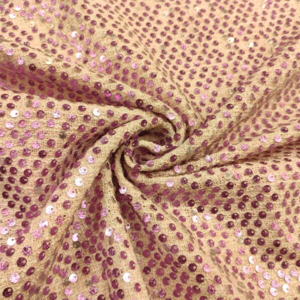 Tessuto Tweed Bouclé ricamato con paillettes rosa - fucsia