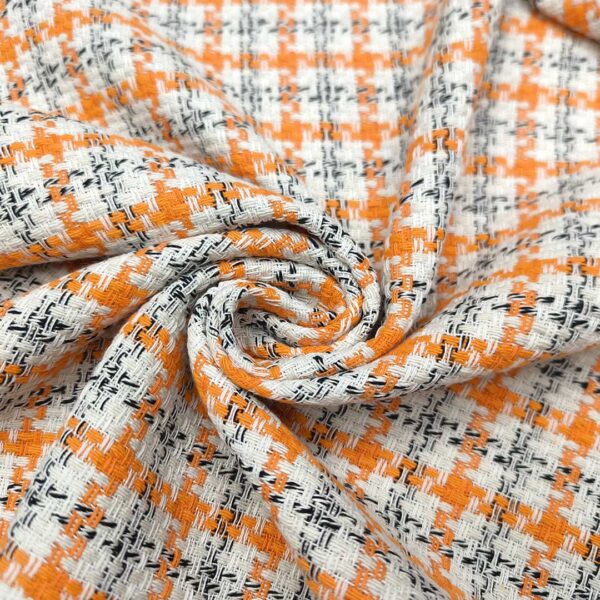 Tessuto Tweed Bouclé in cotone arancio - bianco - nero