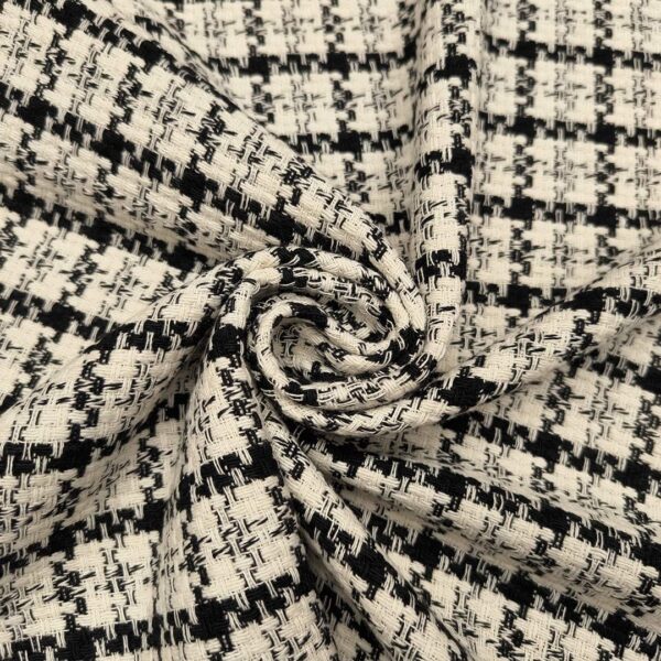 Tessuto Tweed Bouclé in cotone bianco - nero