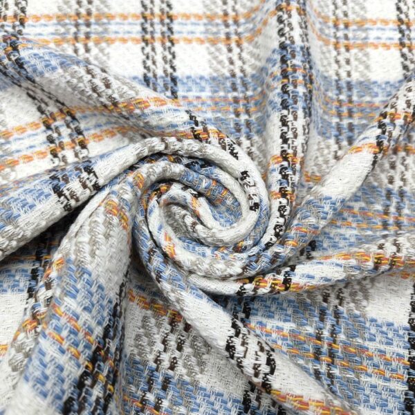 Tessuto Tweed Bouclé in cotone celeste - arancio - bainco - nero