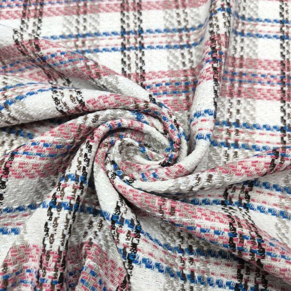 Tessuto Tweed Bouclé in cotone rosa - azzurro - bianco - nero