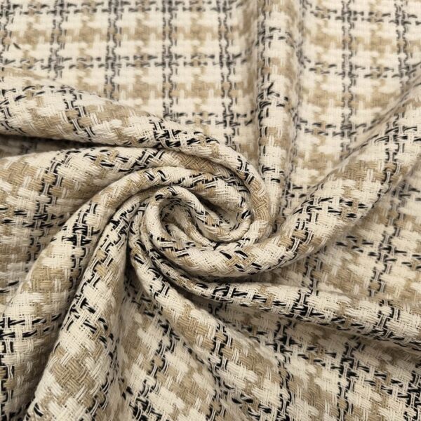 Tessuto Tweed Bouclé in cotone tabacco - bianco - nero