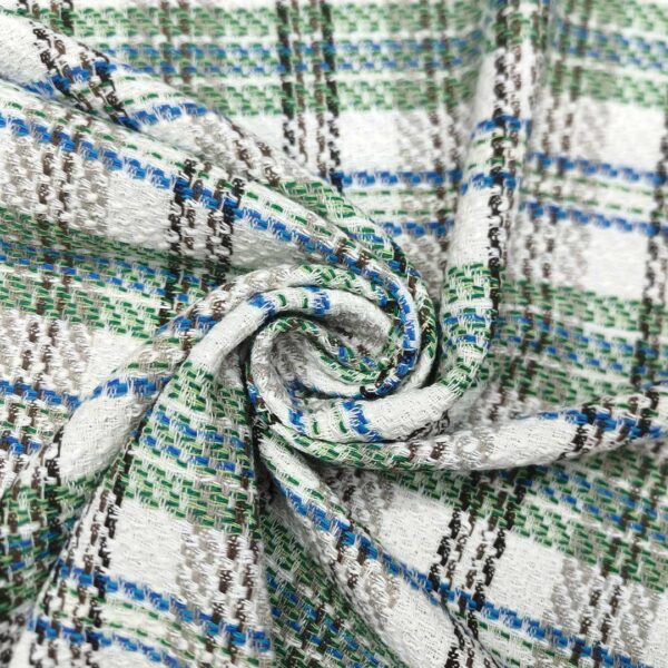 Tessuto Tweed Bouclé in cotone verde - azzurro - bianco - nero