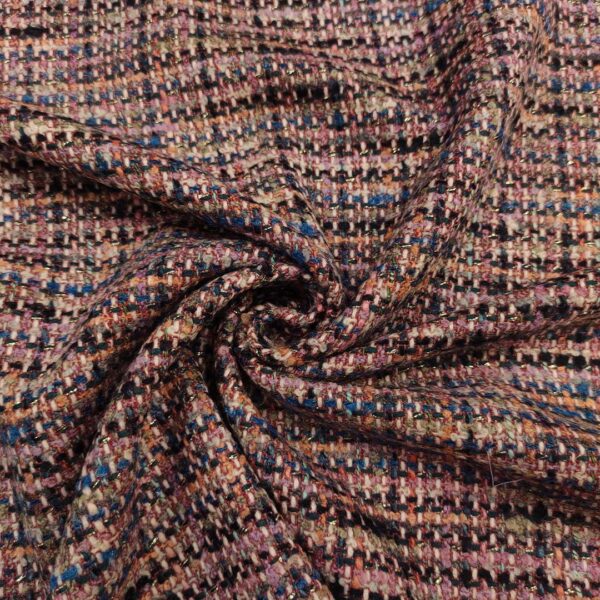 Tessuto Tweed Bouclé in lana viola - blu - arancione