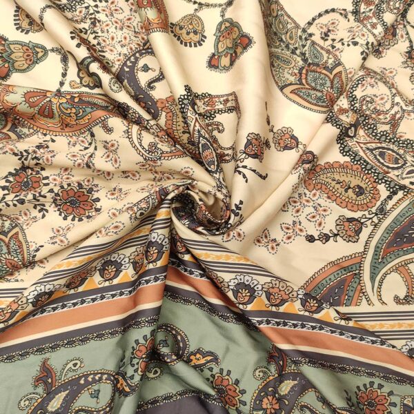 Tessuto Twill a fantasia motivo floreale cashmere beige - salvia - ruggine