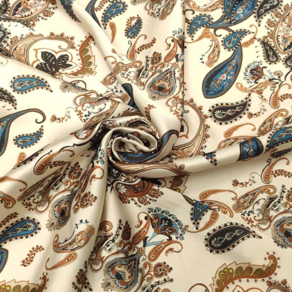 Tessuto Twill a fantasia motivo floreale cashmere panna - blu navy - coccio