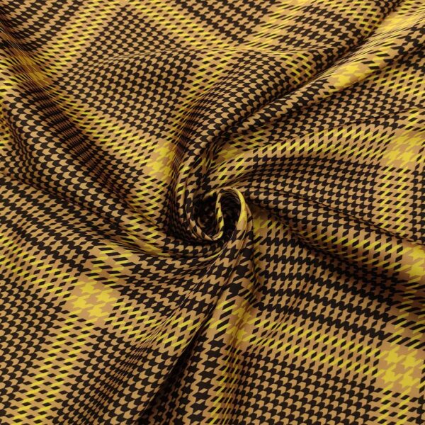 Tessuto Twill a fantasia motivo geometrico cuoio - giallo - nero