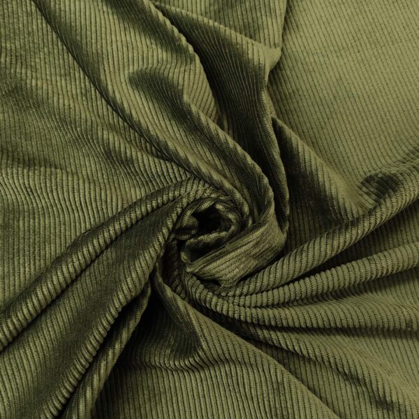 Tessuto velluto elasticizzato a costine tinta unita verde militare