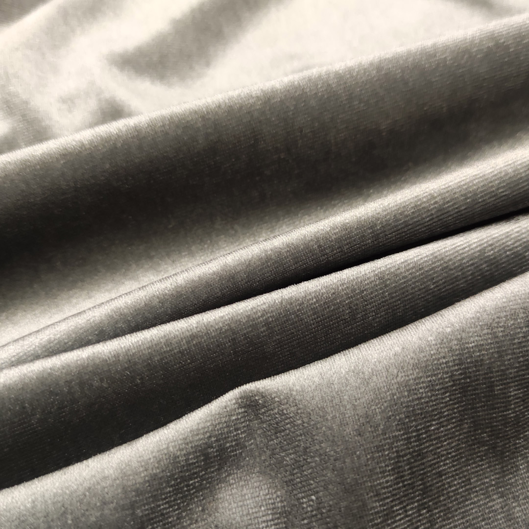 Discount Fabrics Ltd - Tessuto in velluto elasticizzato di alta qualità, 150 cm di larghezza, per tappezzeria, vestiti, artigianato, tende e testiera, colore grigio