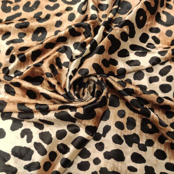 Tessuto Velluto elasticizzato a fantasia motivo animalier marrone - nero - beige