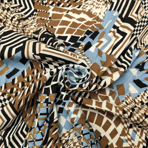 Tessuto Viscosa a fantasia motivo astratto carta da zucchero - nocciola - bianco