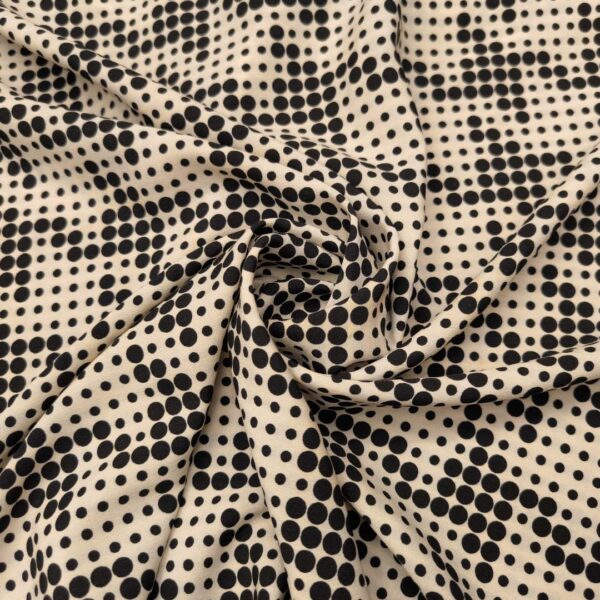 Tessuto Viscosa a fantasia motivo pois piccolo panna - nero