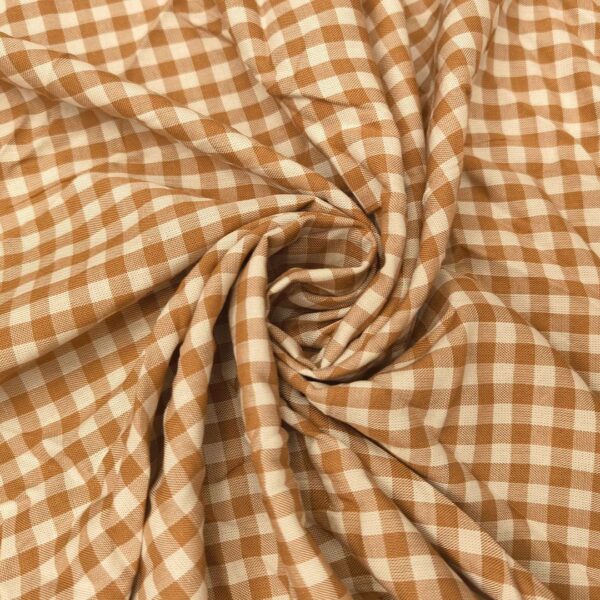 Tessuto Viscosa a fantasia motivo quadretti nocciola - bianco