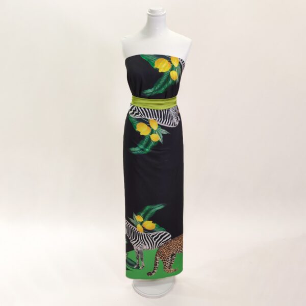 Tessuto Misto Viscosa a fantasia motivo animalier nero - verde - giallo