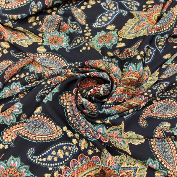 Tessuto Viscosa a fantasia motivo floreale cashmere blu - verde - turchese - rosso