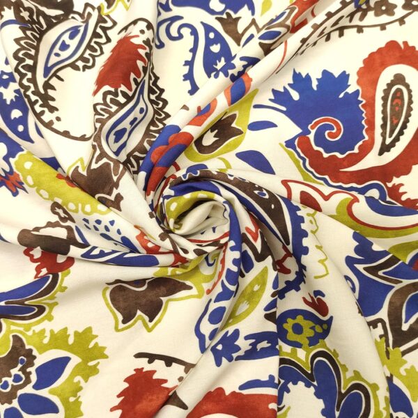 Tessuto Viscosa a fantasia motivo floreale cashmere panna - verde acido - blu navy