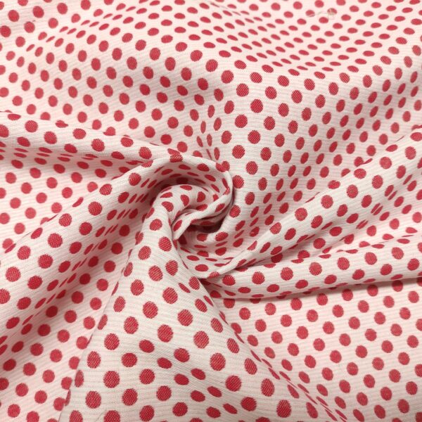 Tessuto Broccato in cotone motivo pois rosso - panna