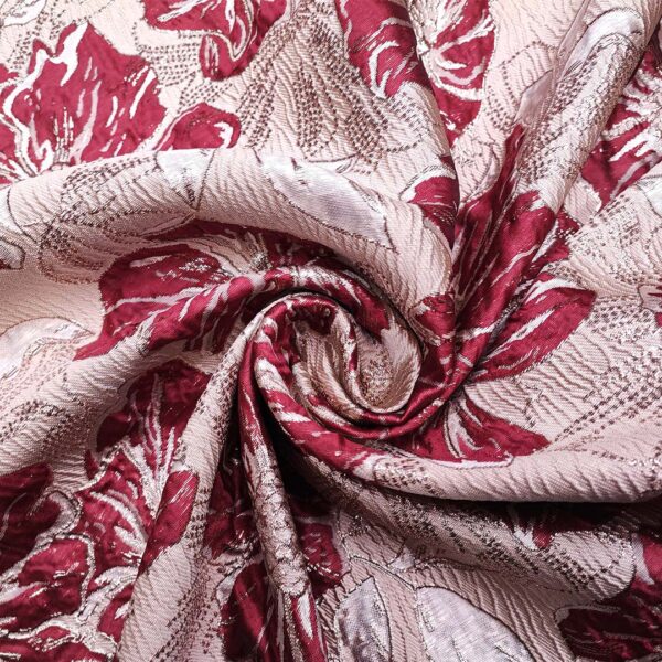 Tessuto Broccato in seta lurex motivo floreale oro - bordeaux