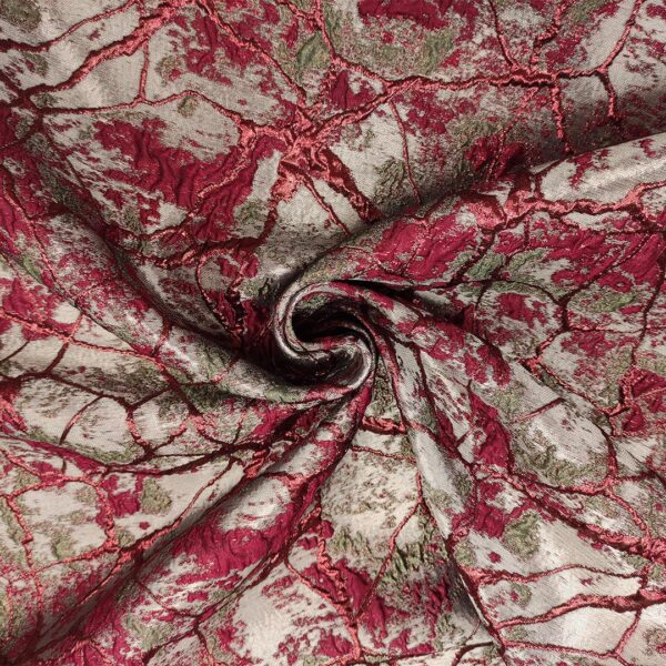Tessuto Broccato in seta motivo astratto bordeaux - rame - grigio