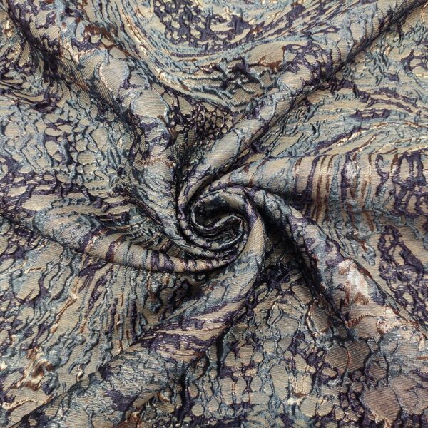 Tessuto Broccato in seta motivo astratto carta da zucchero - argento - blu navy