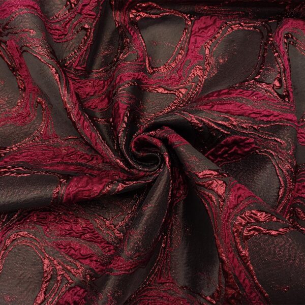 Tessuto Broccato in seta motivo astratto prugna - nero - rame