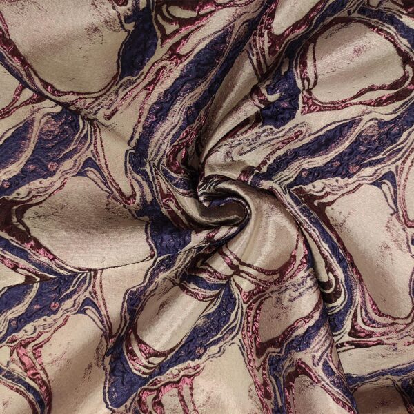 Tessuto Broccato in seta motivo astratto tortora - rosa gold - blu navy