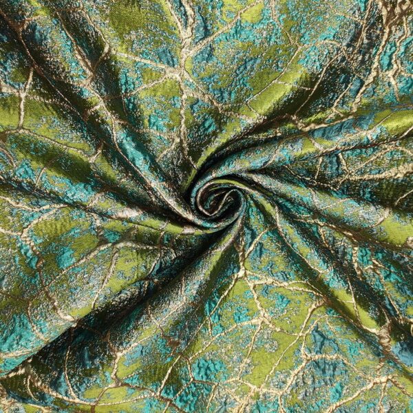 Tessuto Broccato in seta motivo astratto verde - turchese - oro