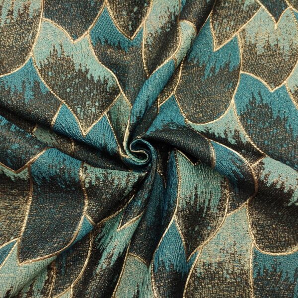 Tessuto Broccato in seta motivo floreale verde ottanio - oro - tiffany