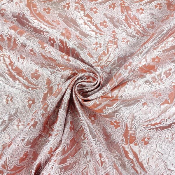 Tessuto Broccato motivo astratto corallo - bianco