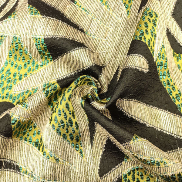 Tessuto Broccato motivo astratto lime - verde - nero