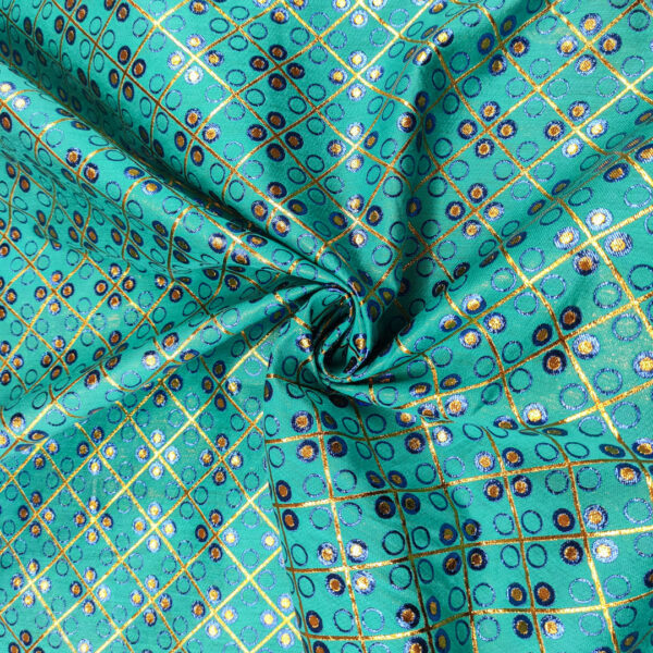 Tessuto Broccato motivo astratto verde  - blu elettrico - oro