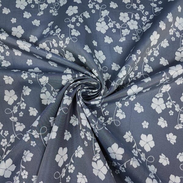 Tessuto Broccato motivo floreale blu navy - bianco