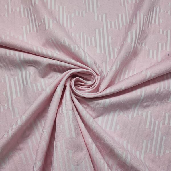 Tessuto Broccato motivo floreale rigato rosa - bianco