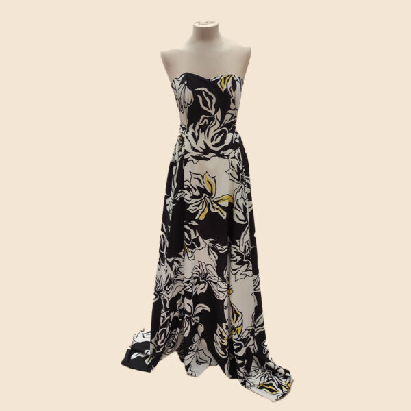 Tessuto Cady elasticizzato a fantasia motivo floreale nero - giallo - bianco