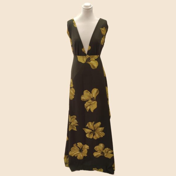 Tessuto Cady elasticizzato a fantasia motivo floreale verde acido - verde militare