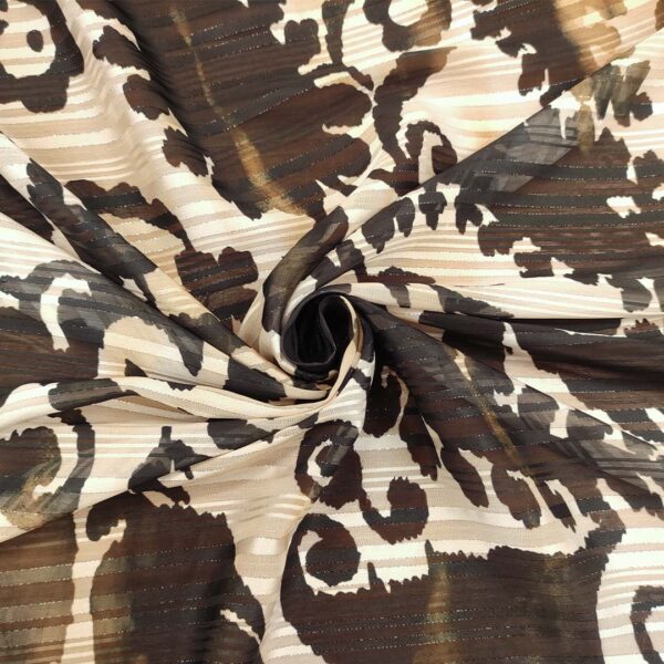 Tessuto Chiffon a fantasia con filo lurex motivo astratto avorio - nero - beige