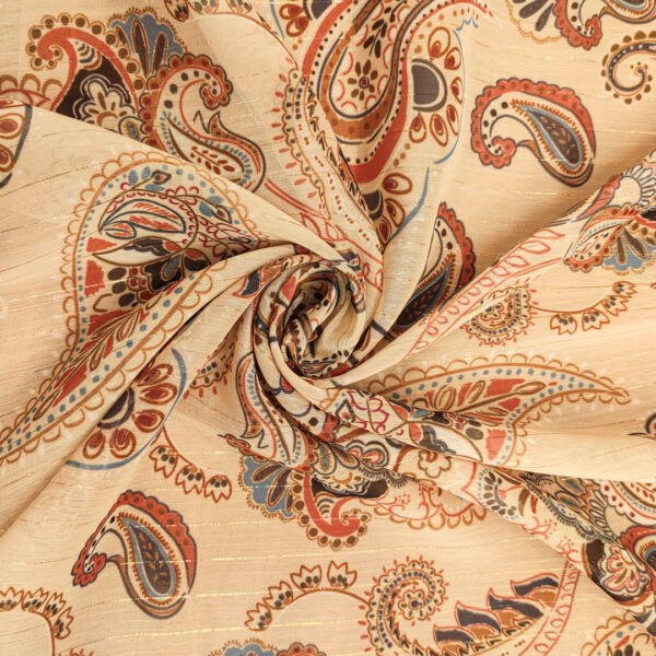 Tessuto Chiffon a fantasia con filo lurex motivo floreale cashmere beige - ruggine - blu