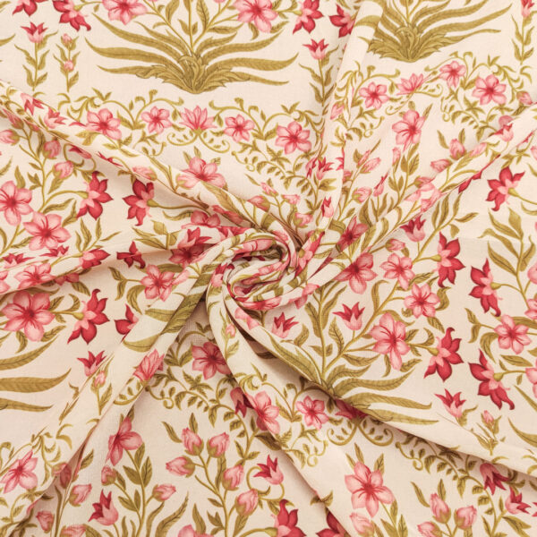 Tessuto Chiffon a fantasia motivo floreale panna - verde acido - rosa