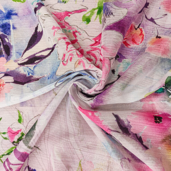 Tessuto Chiffon Lurex a fantasia motivo floreale bianco - pink - verde