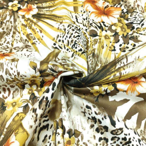 Tessuto Cotone a fantasia motivo floreale coccio - verde militare - bianco