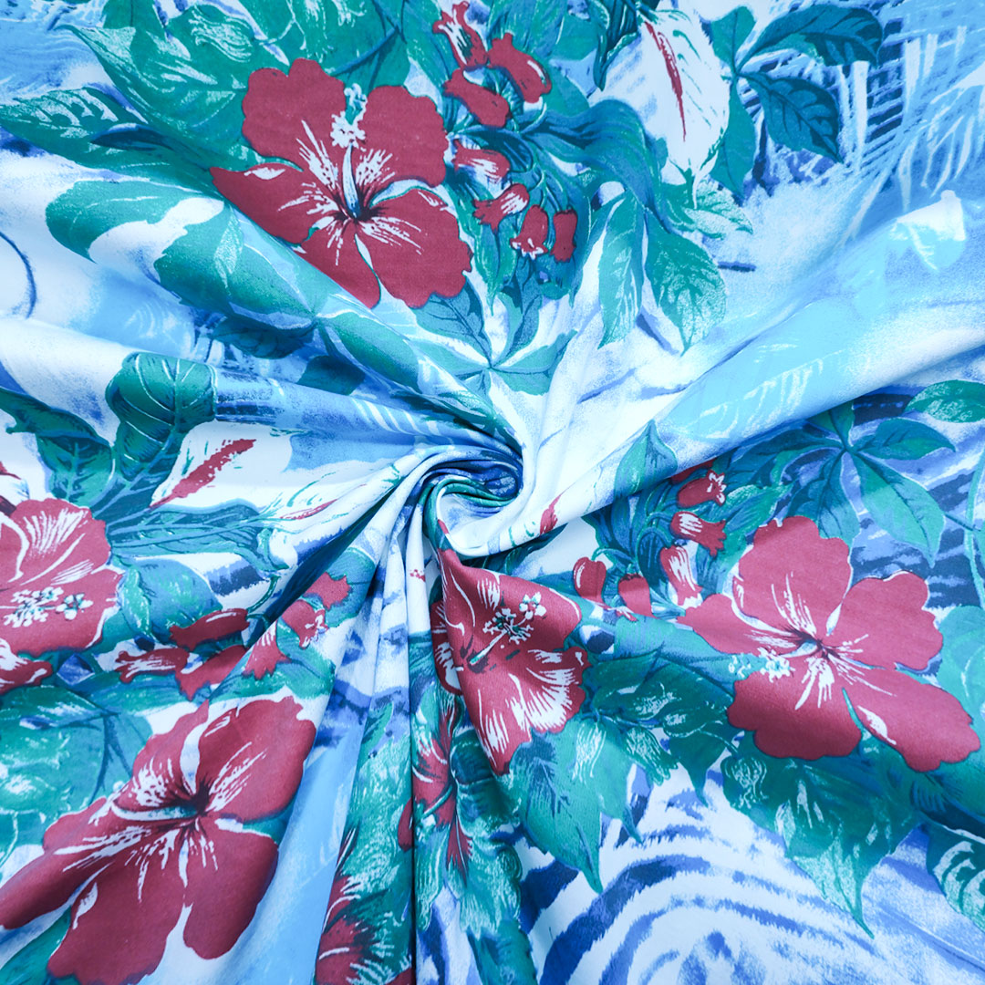 Tessuto Di Cotone Indiano Yard Con Stampa Floreale - Turchese, Larghezza 44 Pollici - 3 Yard