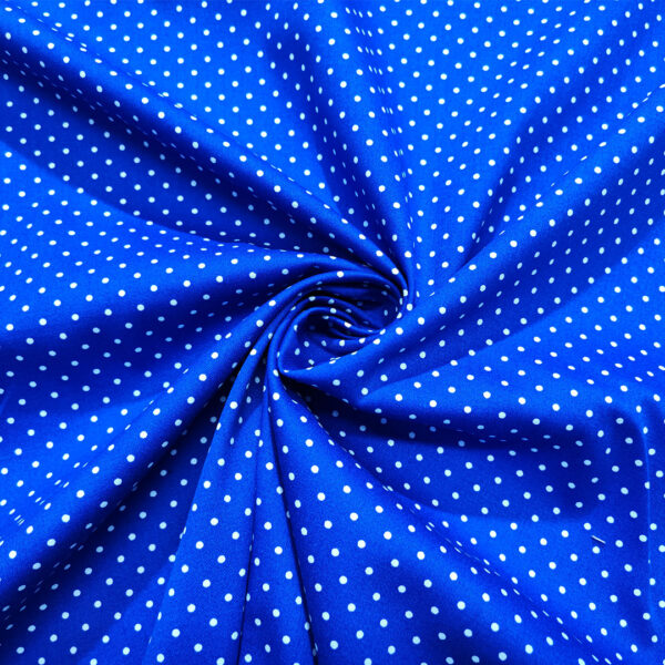 Tessuto Cotone a fantasia motivo pois piccoli blu elettrico - bianco